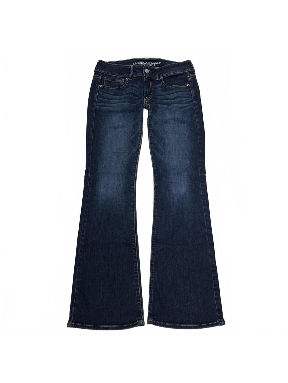 2014 American Eagle Sz 6 Blue Low Rise Bootcut Jeans Faded Wash Front Grunge